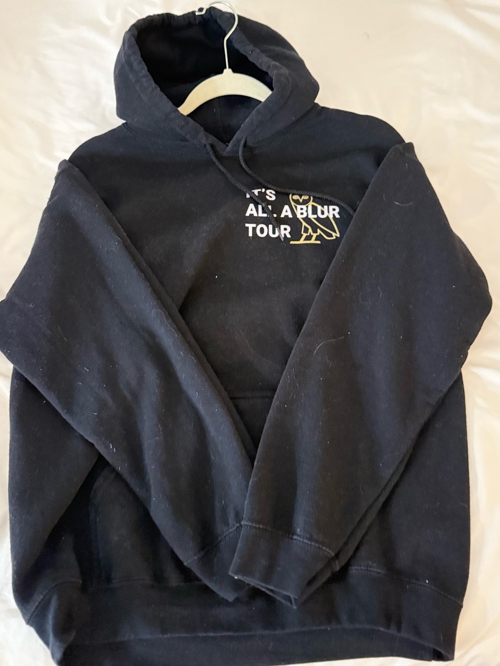 OVO Black Hoodie with Gold Owl and White Tour Text
